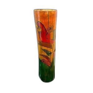 Vintage Folk Art Bamboo Log Drum Star Parrot Tongue Slit Talking Instrument